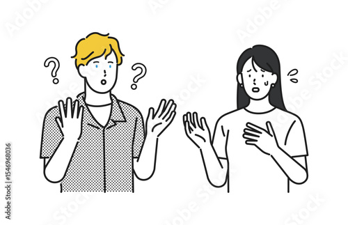 イラスト素材：言葉が通じず困る男女の会話