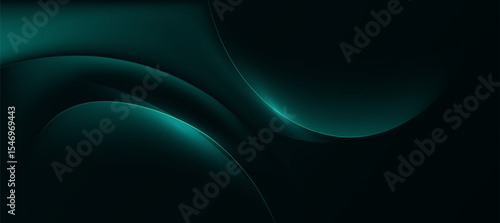 Abstract teal green glow curve lines on dark background