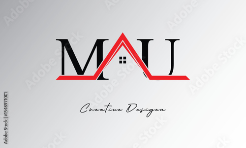 MU Letter House Logo – Creative Real Estate Monogram Design with Roof Shape & Home Symbol for Architecture, Property & Modern Branding Identity
