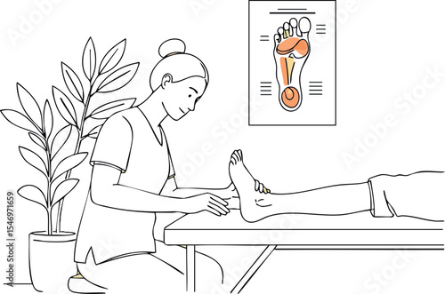 Foot reflexology therapy session with therapist massaging foot on treatment table vector illustration 