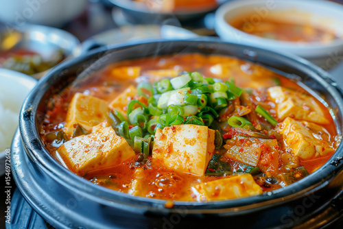 Plakat w ramie generative ai,맛있는 한국 음식 두부 김치찌개