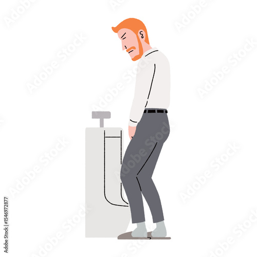 リラックスした男性が気持ちよく小便器を使う