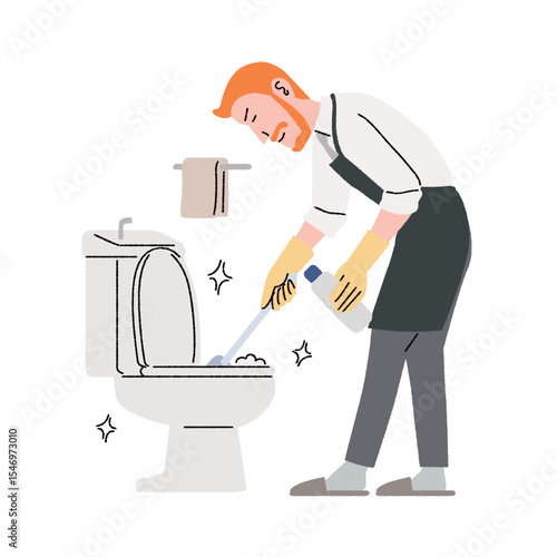 トイレ掃除をする真面目な男