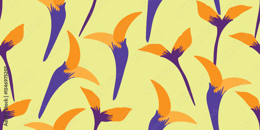 Naklejka premium Orange torch ginger flowers pattern. Yellow background illustration.