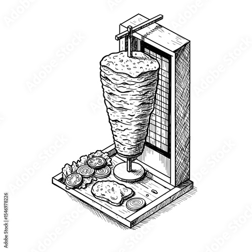 Doner kebab with vegetables and sauce on a serving platter  