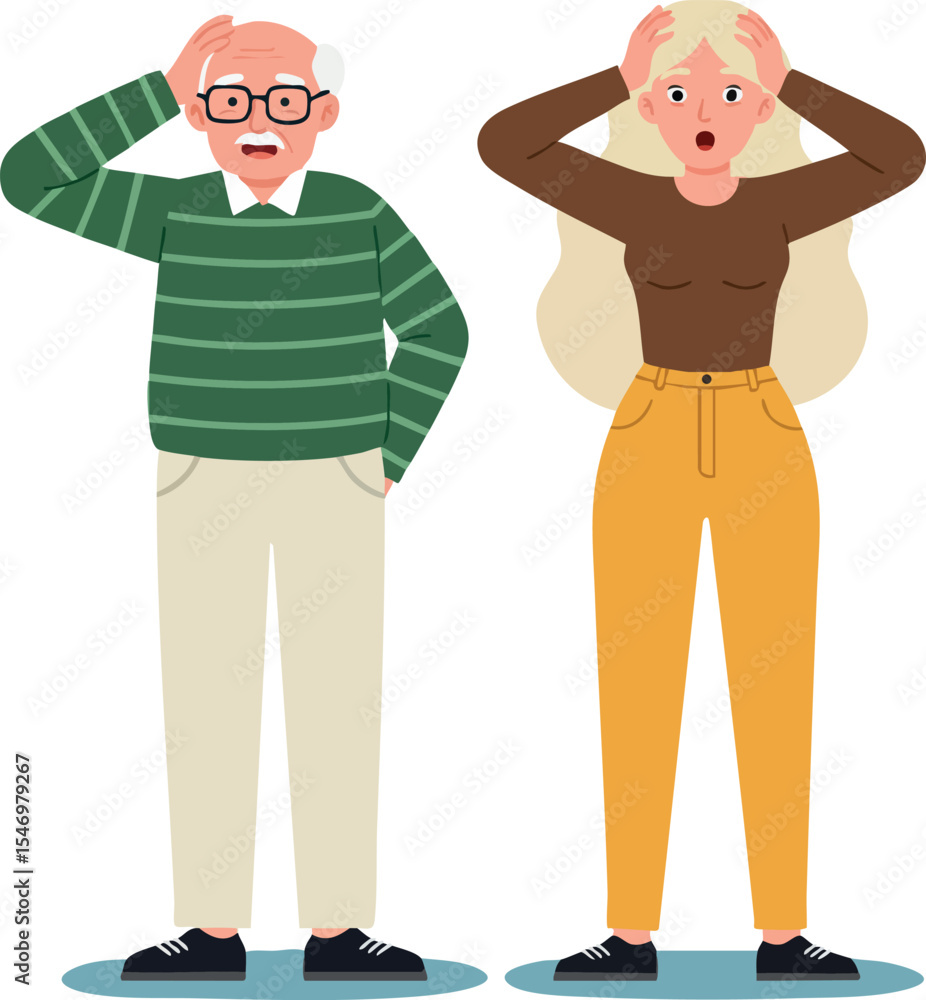 Elderly man and young woman surprised expression vector illustration in casual clothes Elderly man and young woman surprised expression vector illustration in casual clothes
