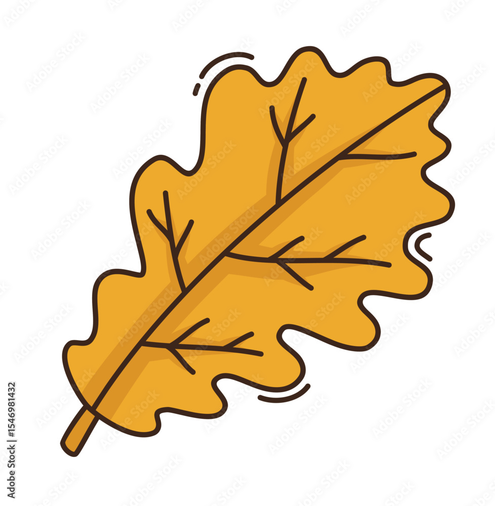 Naklejka premium Yellow autumn oak tree leaf. Flat vector illustration.