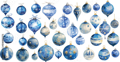 christmas blue ornaments watercolor clipart | christmas blue ornaments clipart for graphic resources