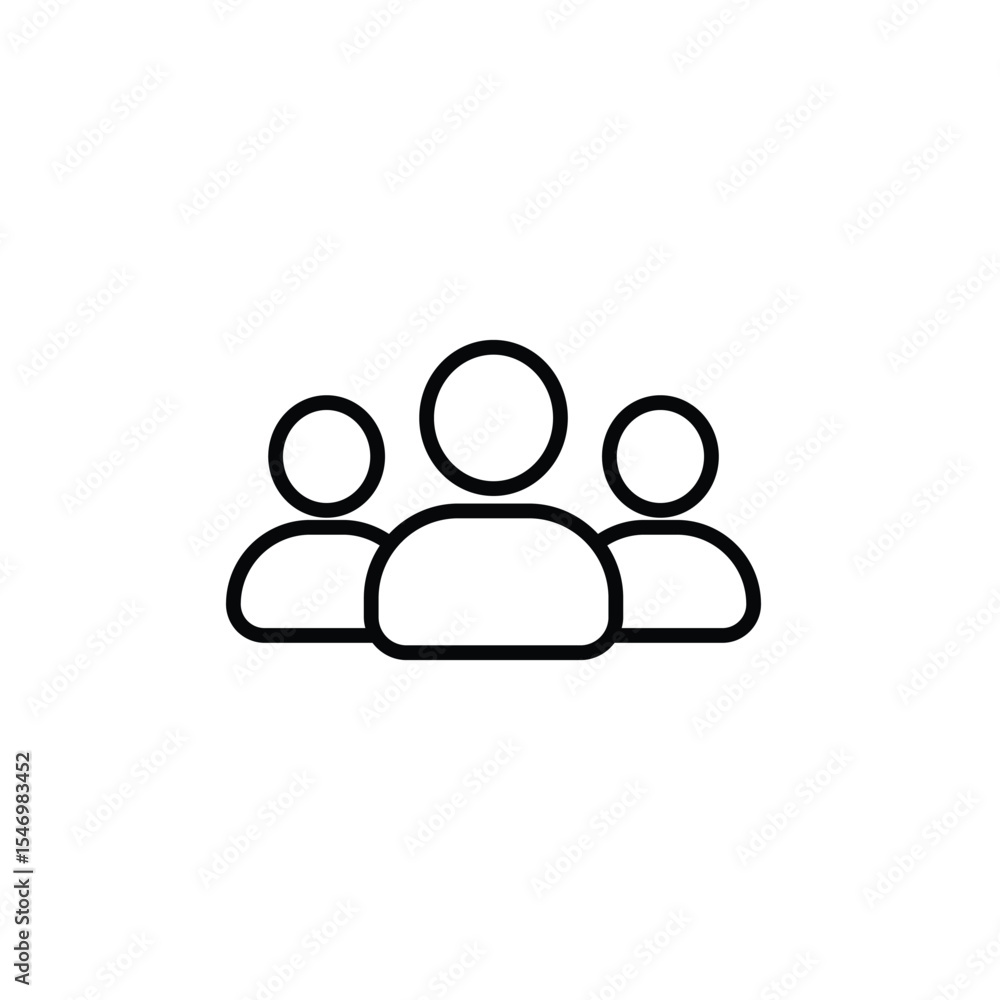 Simple line art icon depicting three people representing teamwork, community, or a group. Simple line art icon depicting three people representing teamwork, community, or a group.