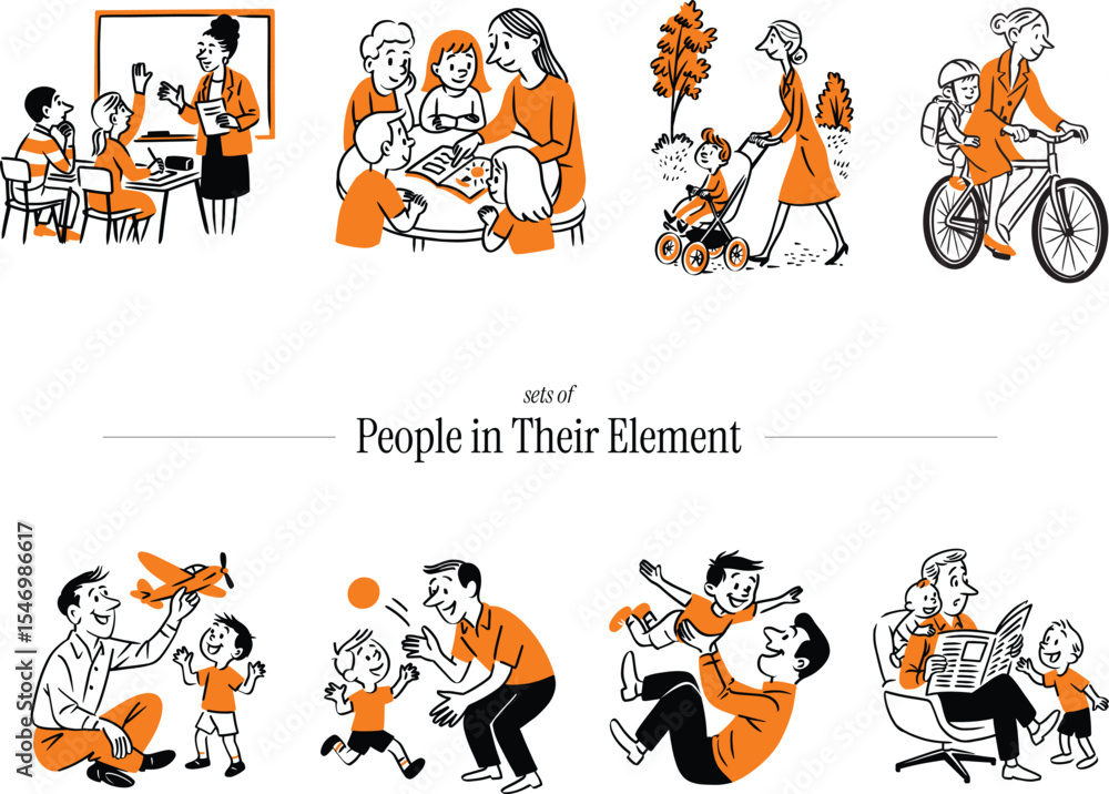 Fototapeta premium Illustration Set of People in Parenting and Education Moments