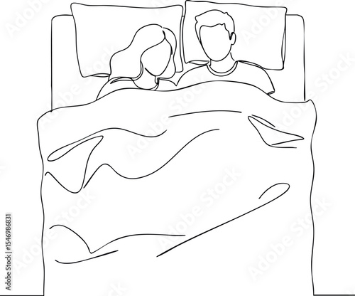 Couple lying together in bed minimalist line art vector illustration peaceful intimacy 