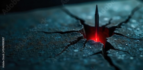 A close-up shot of a sharp object piercing through a dark, textured surface, symbolizing intense, physical pain The image evokes a sense of vulnerability and suffering , concept, ordeal