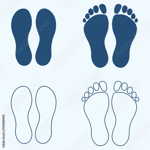 Set of human foot print, shoe print icon vector illustration. Human foot and shoe print icons . Vector for websites, mobile interfaces, presentations, banner, visual branding etc. 