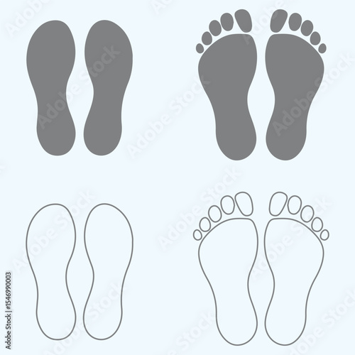 Set of human foot print, shoe print icon vector illustration. Human foot and shoe print icons . Vector for websites, mobile interfaces, presentations, banner, visual branding etc. 