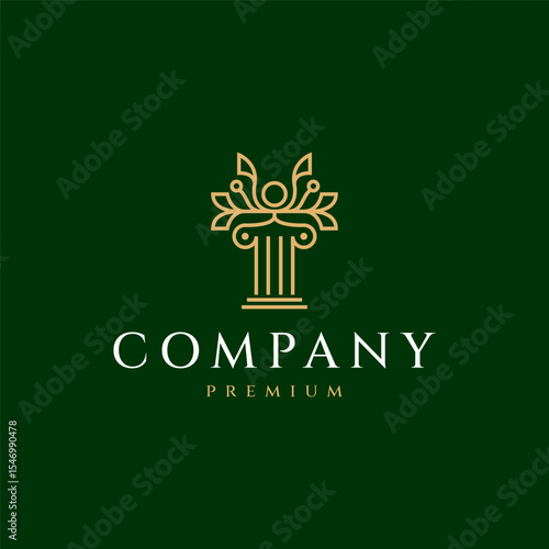 greek column pillar logo with classiest vintage line art design style