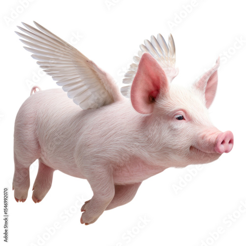 Flying Pig with Whimsical Wings in a Lighthearted Fantasy Scene