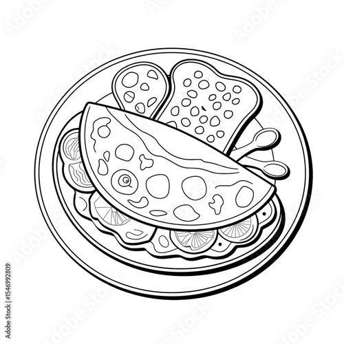 vector illustration of omelette coloring page line art