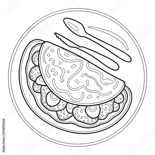 vector illustration of omelette coloring page line art