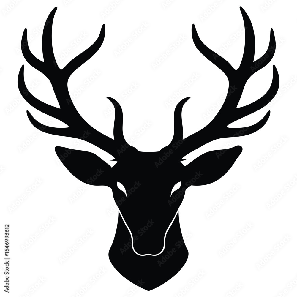 Naklejka premium Deer head silhouette vector illustration with antlers and wildlife theme