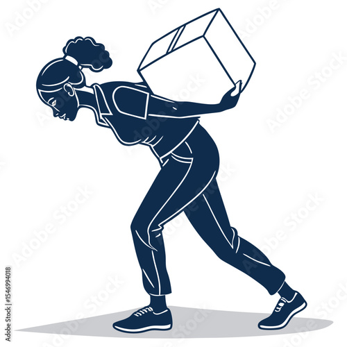 Silhouette of a woman lifting a box bending forw eps