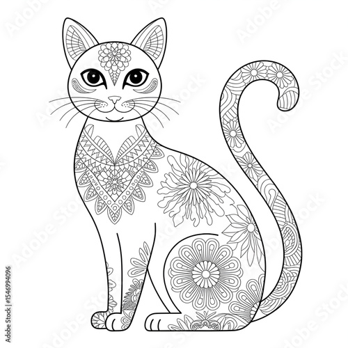 vector illustration of a mandala design cat colouring page