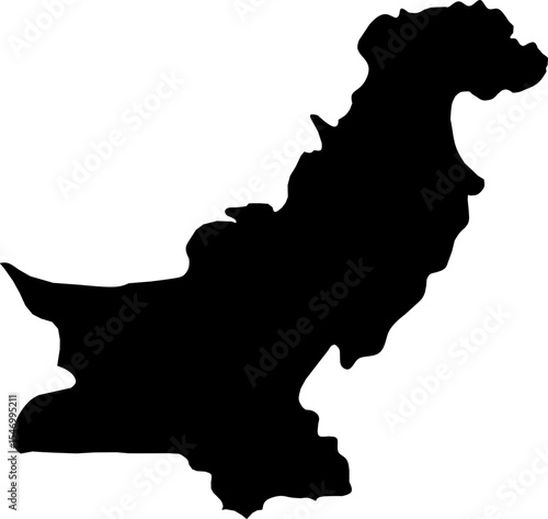 Vector silhouette map of Pakistan in solid black. Ideal for educational, political, and geographic projects, infographics, presentations, and design work with a modern, clean style.