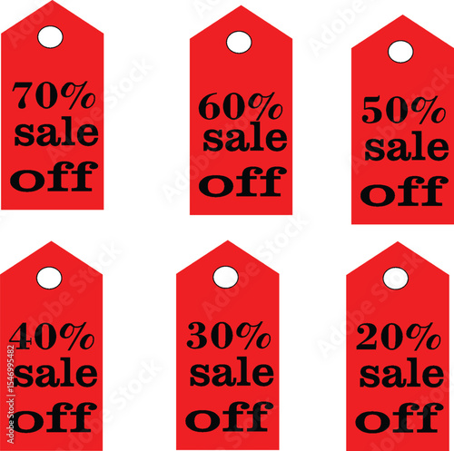 Red Discount Sale Tags with Percentages from 70% to 20% – Retail Promotion Labels Collection
