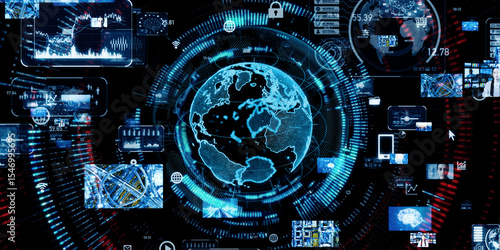 Fototapeta Global network and digital technology collage