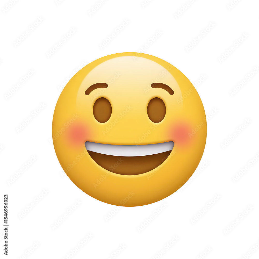 Laughing emoji face with broad smile and closed eyes on white background Laughing emoji face with broad smile and closed eyes on white background