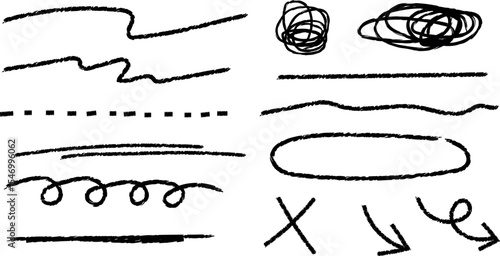 クレヨン手描きの線、下線、区切り線などの素材ベクター