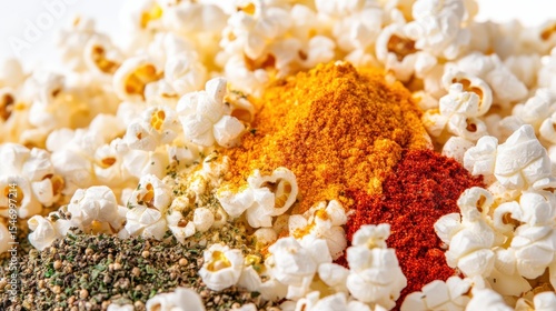 Colorful Spices and Seasoned Popcorn for Creative Food Photography