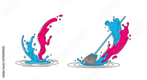 Colorful cleaning swash and swish a dynamic duo for spotless vector creations