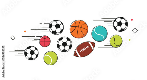 Dynamic array of sports balls a playful and energetic vector design illustration