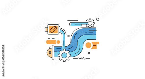 Vector design of energy supply and process automation system with gear mechanics and flow