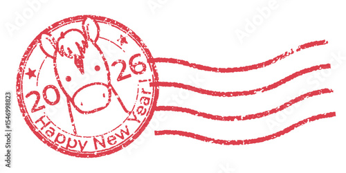 スタンプ風のかわいい馬のイラスト、午年の年賀状素材（消印）