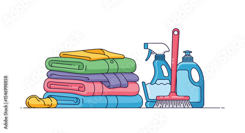 Laundry essentials stacked high vector illustration for cleaning day and household tasks