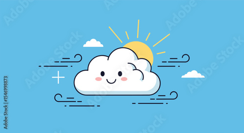A whimsical day dream vector design featuring a smiling cloud and gentle breezes