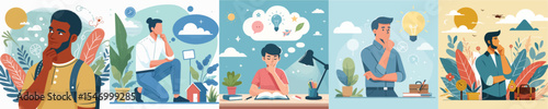 vector image of a man contemplating flat design