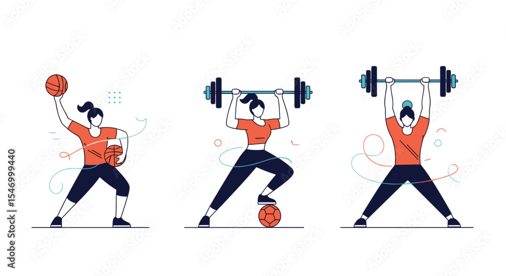 Fototapeta premium Diverse athletic female activities a stylish vector design showcasing sport and strength