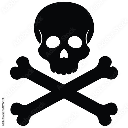 Skull and crossbones pirate flag symbol with jolly roger design and danger warning icon
