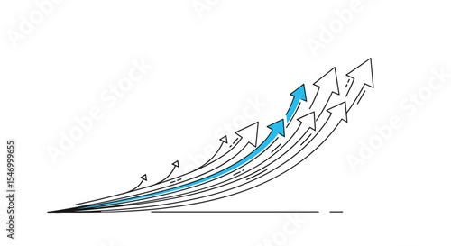 Ascending growth: arrow trajectory visualizing progress and forward motion with vector graphics and minimalism