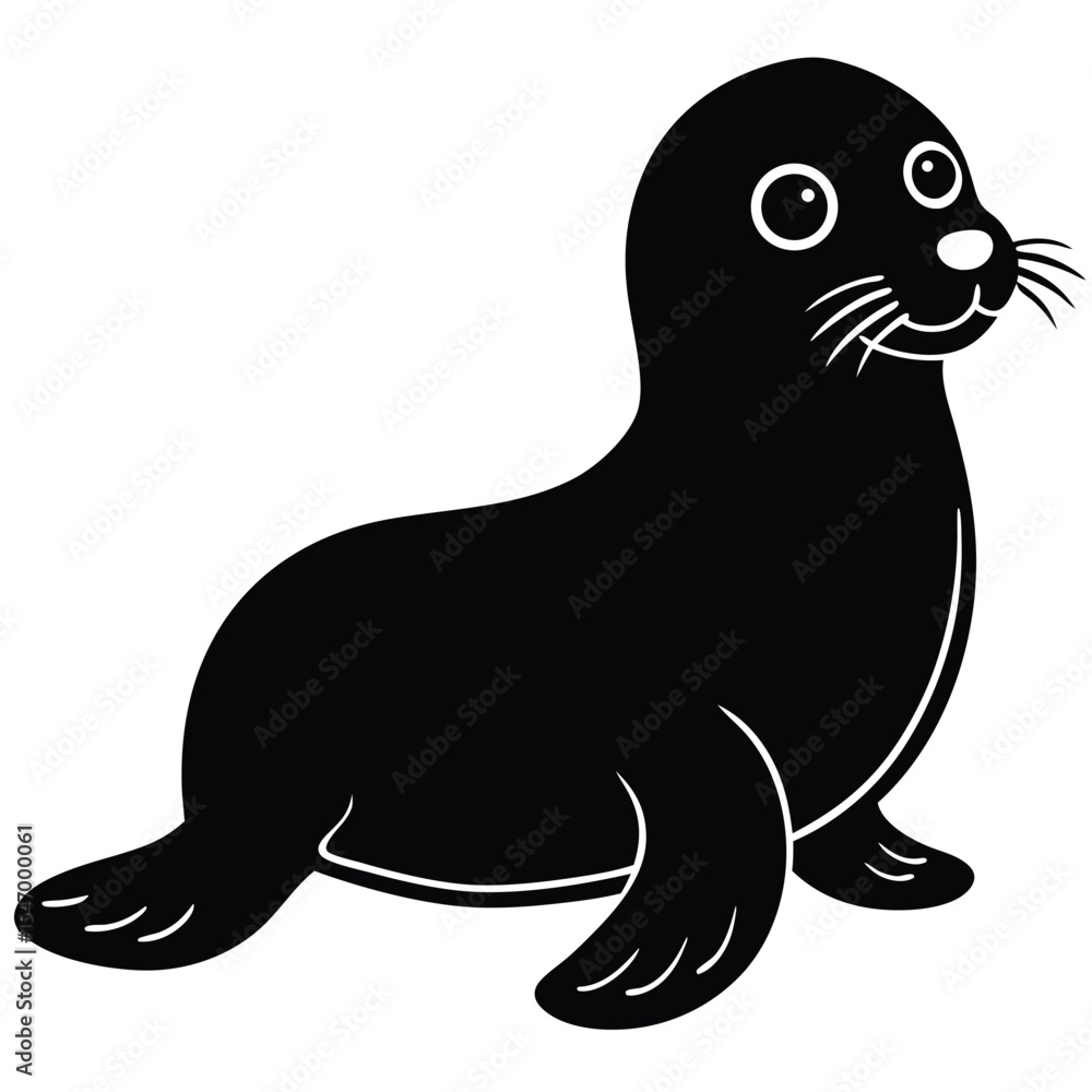 Fototapeta premium Cute Baby Seal Silhouette Marine Animal & Wildlife Icon