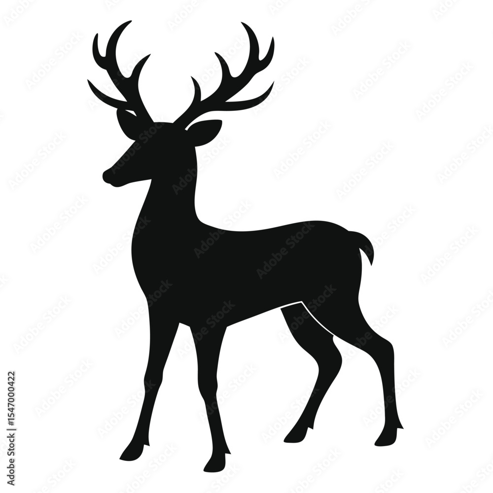 Fototapeta premium Minimalist Black Silhouette Vector Graphic of a Majestic Deer with Large Antlers for Wildlife Inspired Design Projects