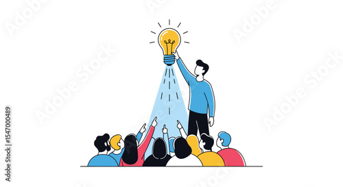 Collective inspiration teamwork sharing ideas to achieve success together vector illustration design