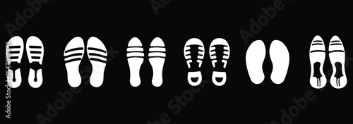 Human shoe print icons. Vector illustration. isolated on black background. EPS 10 