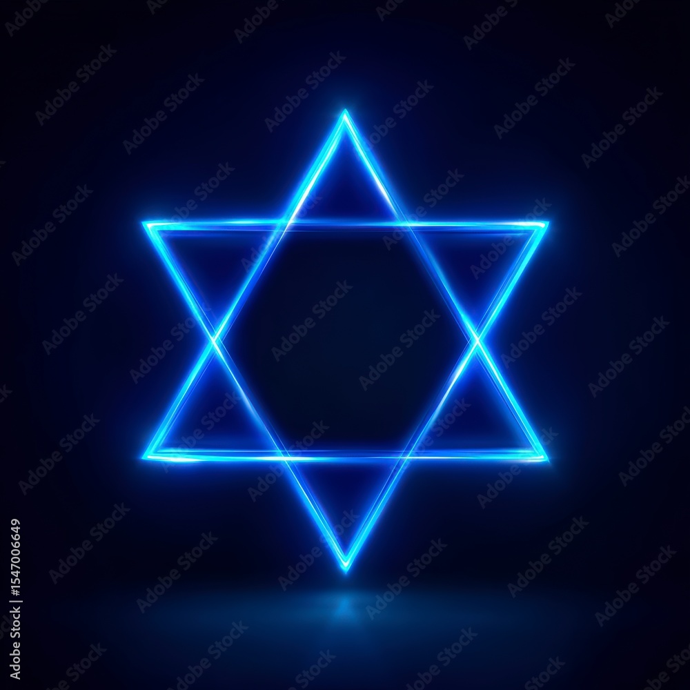 Obraz premium Glowing Blue Star of David Abstract Neon Light Design