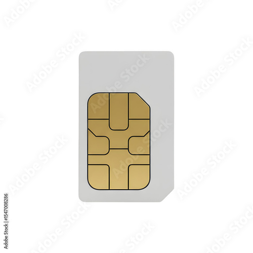 Close-up view of a gold SIM card chip isolated on a clean white background