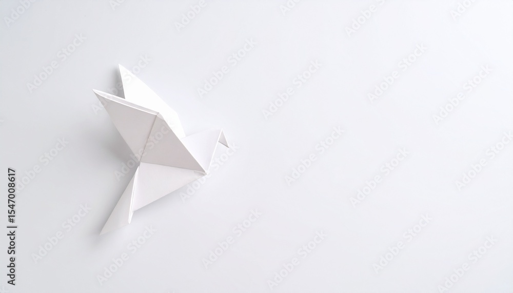 マットな骨白色背景に浮かぶ折り紙風の鳩のアイコンが平和と統一の静かな象徴として輝く

