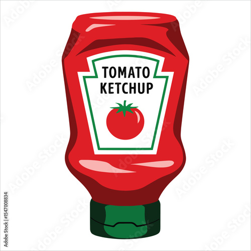 Tomato ketchup bottle vector icon. Condiment illustration for fast food and diner themes.