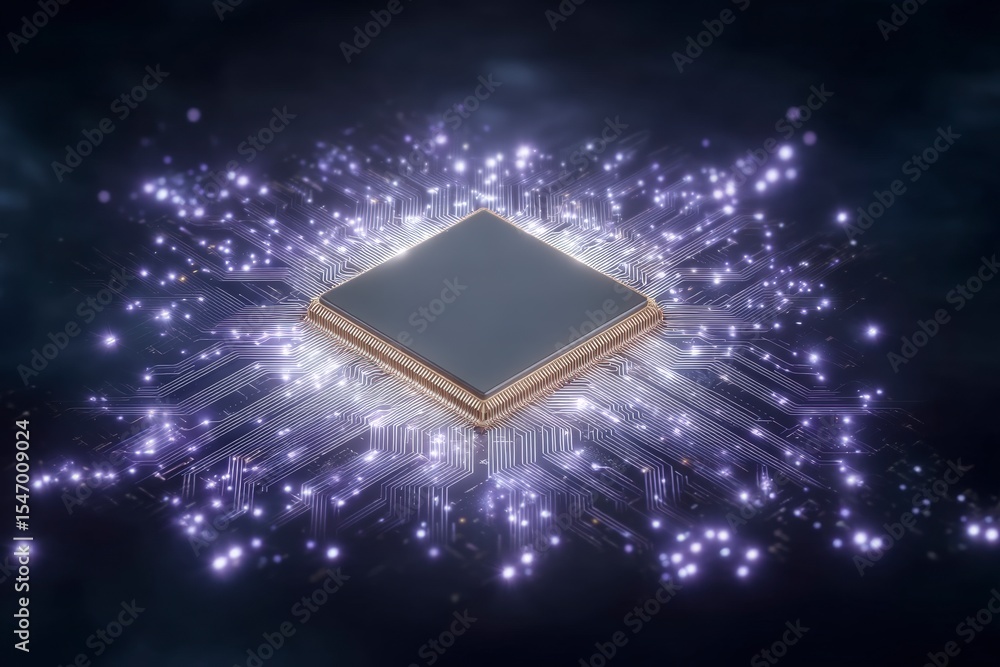 Obraz premium Futuristic AI Chip Digital Intelligence Data Processing Circuit Board Technology Innov